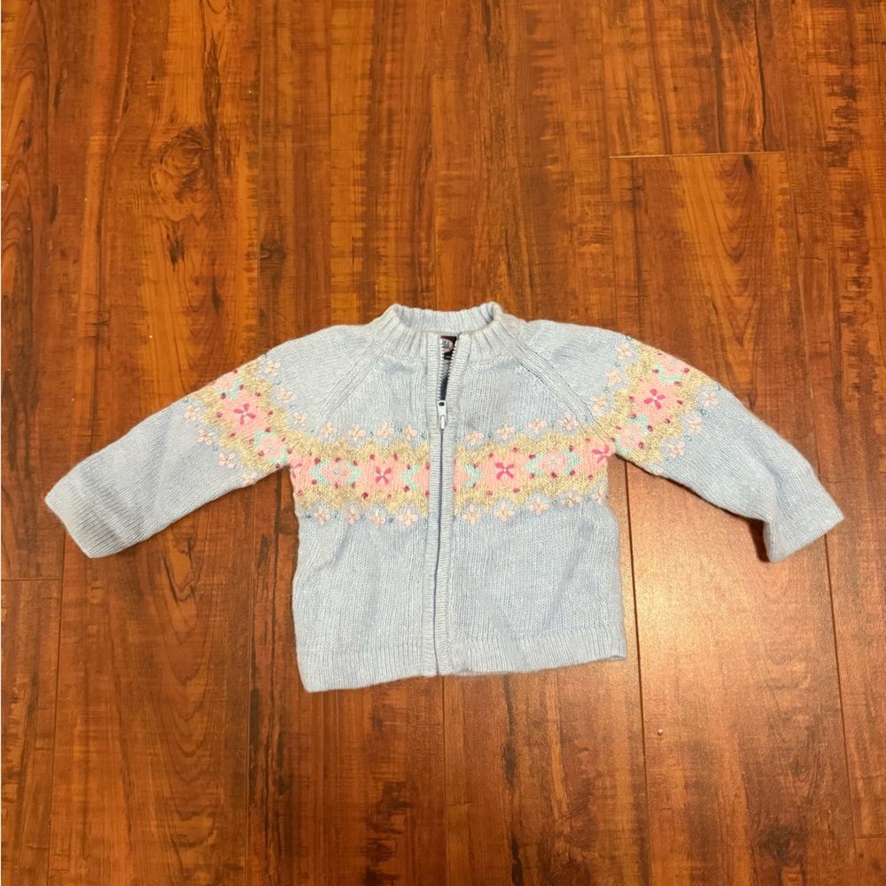 Koala Kids- Light Blue Knit Sweater with Floral Pattern